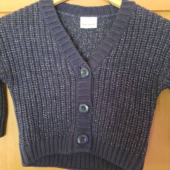 Hanna Andersson Navy Blue Sparkle V-Neck Cardigan Size 3 - Picture 2 of 6